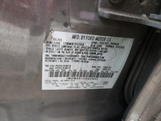 1MEFM43115G623652 - 2005 MERCURY MONTEGO PR ნაცრისფერი ფოტო 12