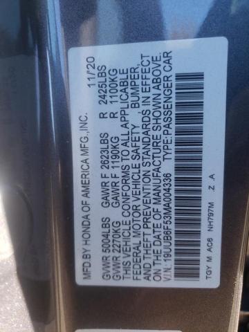 19UUB6F53MA004336 - 2021 ACURA TLX TECH A GRAY photo 10