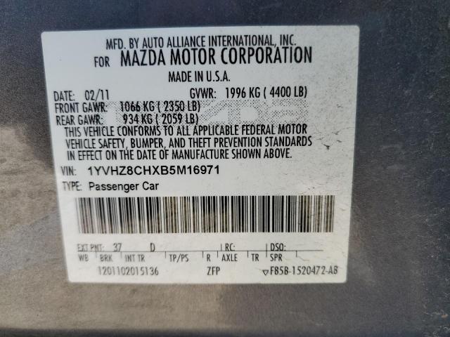 1YVHZ8CHXB5M16971 - 2011 MAZDA 6 I GRAY photo 10