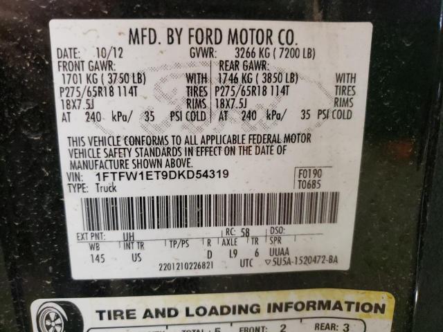 1FTFW1ET9DKD54319 - 2013 FORD F150 SUPER BLACK photo 12