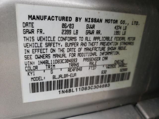 1N4BL11D83C304693 - 2003 NISSAN ALTIMA SE SILVER photo 12