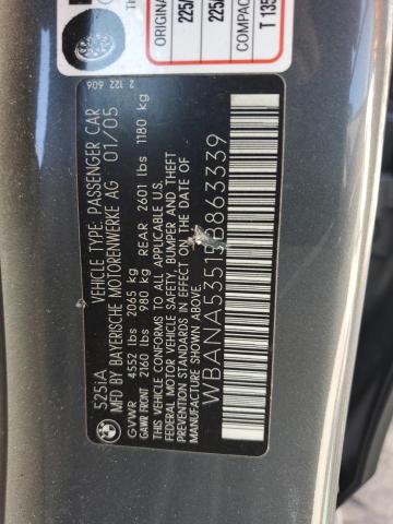 WBANA53515B863339 - 2005 BMW 525 I SILVER photo 10