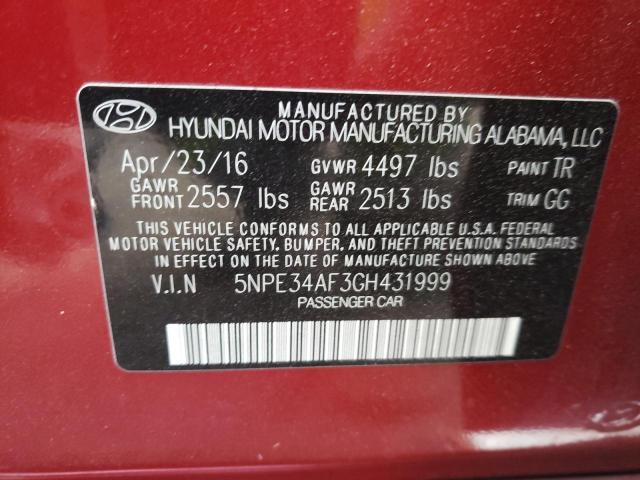 5NPE34AF3GH431999 - 2016 HYUNDAI SONATA SPORT  photo 10