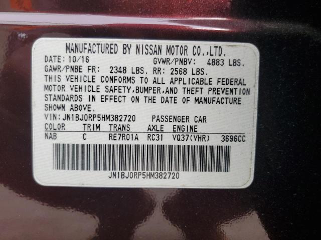 JN1BJ0RP5HM382720 - 2017 INFINITI QX50 MAROON photo 13