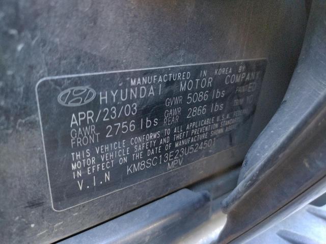 KM8SC13E23U524501 - 2003 HYUNDAI SANTA FE BLACK photo 12