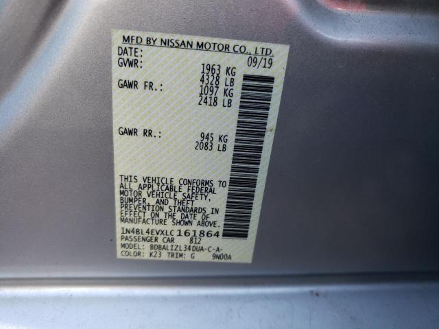 1N4BL4EVXLC161864 - 2020 NISSAN ALTIMA SL SILVER photo 10