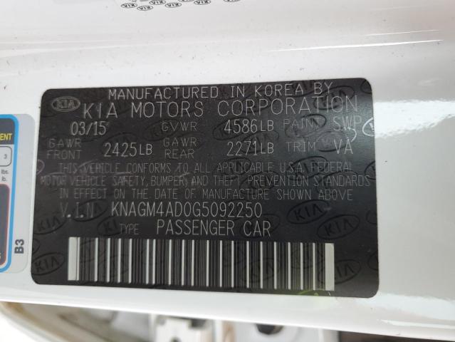 KNAGM4AD0G5092250 - 2016 KIA OPTIMA HYB WHITE photo 13