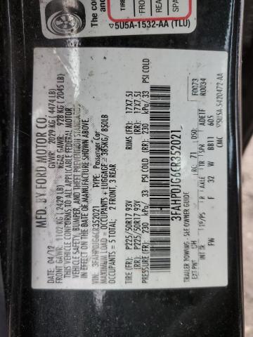 3FAHP0JG6CR352021 - 2012 FORD FUSION SEL BLACK photo 12