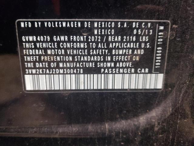 3VW2K7AJ2DM300478 - 2013 VOLKSWAGEN JETTA BASE 黑色 照片 13