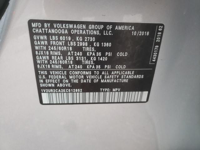 1V2UR2CA2KC512852 - 2019 VOLKSWAGEN ATLAS SE SILVER photo 13