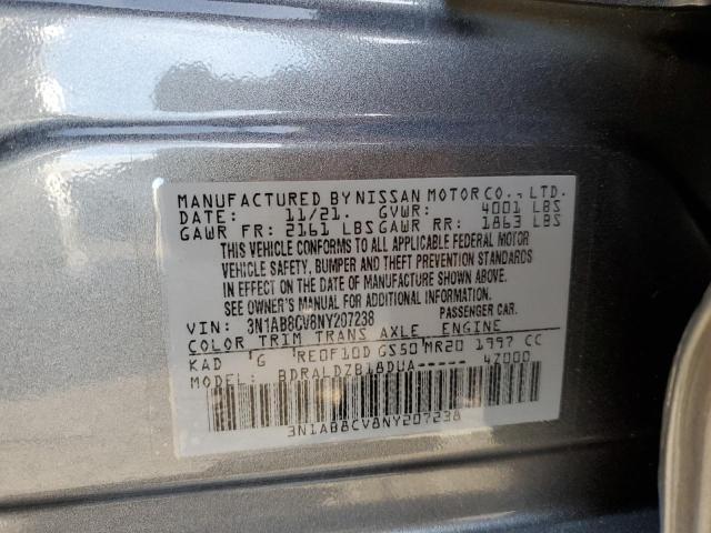 3N1AB8CV8NY207238 - 2022 NISSAN SENTRA SV GRAY photo 10