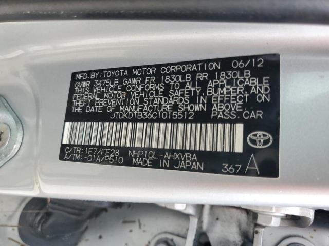 JTDKDTB36C1015512 - 2012 TOYOTA PRIUS C SILVER photo 10