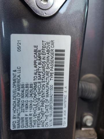 19UUB6F53MA011500 - 2021 ACURA TLX TECH A CHARCOAL photo 10