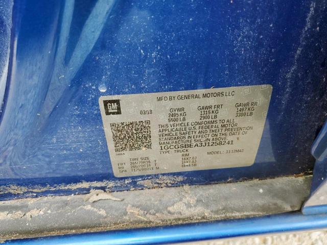 1GCGSBEA3J1258241 - 2018 CHEVROLET COLORADO BLUE photo 10