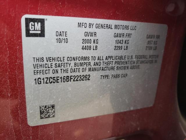 1G1ZC5E16BF223262 - 2011 CHEVROLET MALIBU 1LT Бордовый фото 10