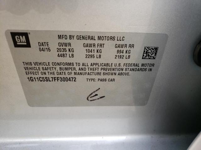 1G11C5SL7FF300472 - 2015 CHEVROLET MALIBU 1LT 银色 照片 10