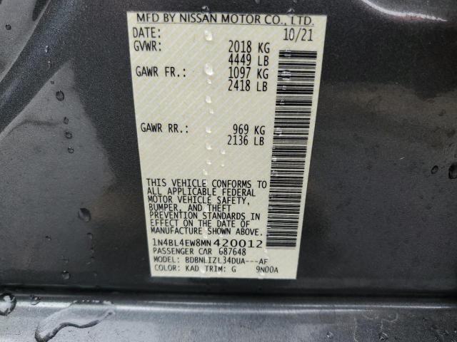 1N4BL4EW8MN420012 - 2021 NISSAN ALTIMA SL GRAY photo 12