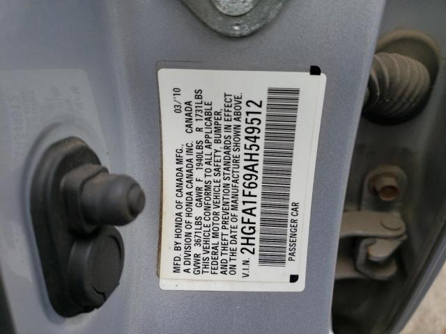 2HGFA1F69AH549512 - 2010 HONDA CIVIC LX-S SILVER photo 10