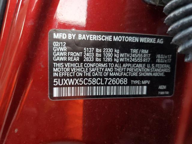 5UXWX5C58CL726068 - 2012 BMW X3 XDRIVE2 RED photo 13