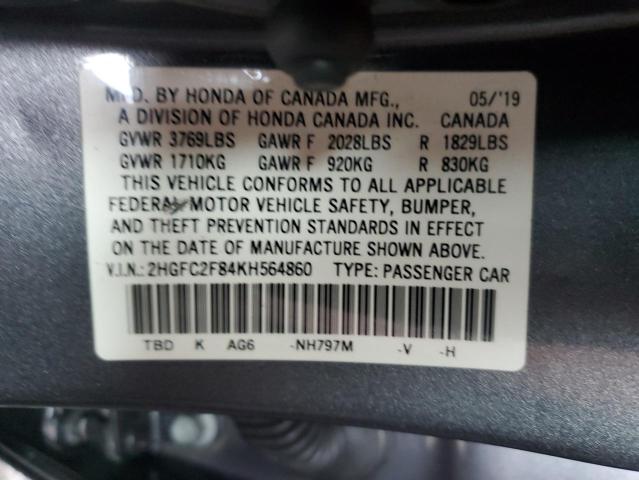 2HGFC2F84KH564860 - 2019 HONDA CIVIC SPOR 白色 照片 10