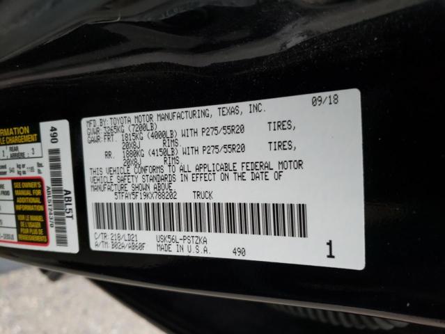 5TFAY5F19KX788202 - 2019 TOYOTA TUNDRA CRE BLACK photo 13