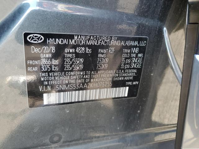 5NMS53AA2KH075255 - 2019 HYUNDAI SANTA FE L GRAY photo 14