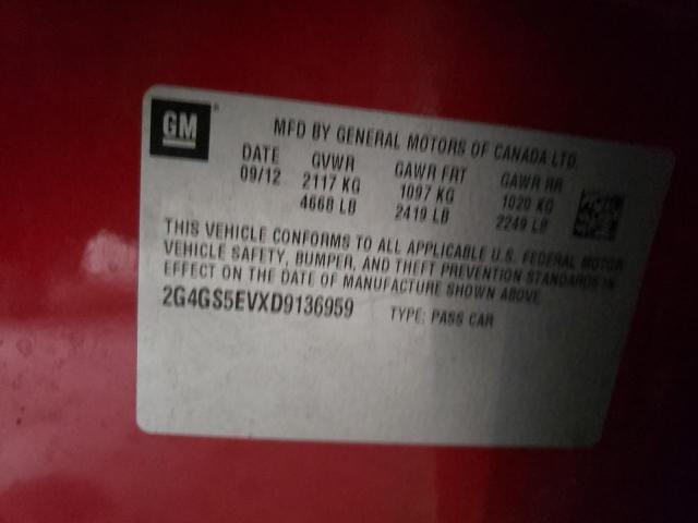 2G4GS5EVXD9136959 - 2013 BUICK REGAL PREM RED photo 10