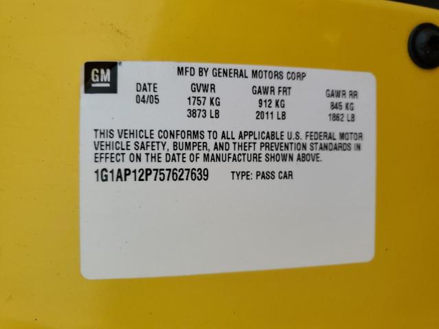 1G1AP12P757627639 - 2005 CHEVROLET COBALT SS YELLOW photo 12