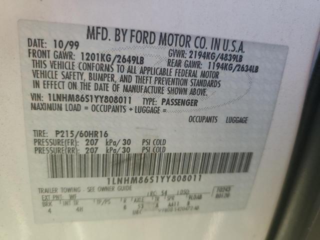 1LNHM86S1YY808011 - 2000 LINCOLN LS 白色 照片 12