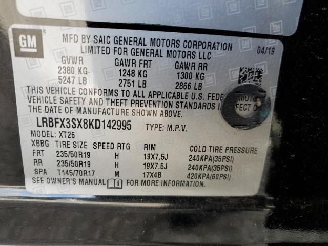 LRBFX3SX8KD142995 - 2019 BUICK ENVISION P BLACK photo 10