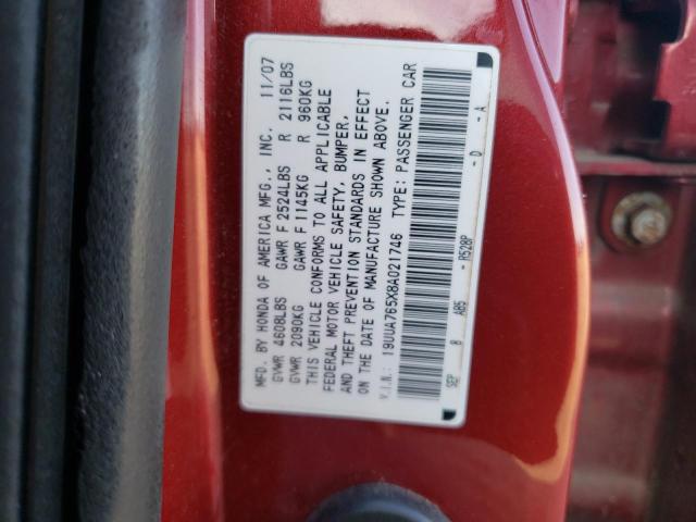 19UUA765X8A021746 - 2008 ACURA TL TYPE S RED photo 12