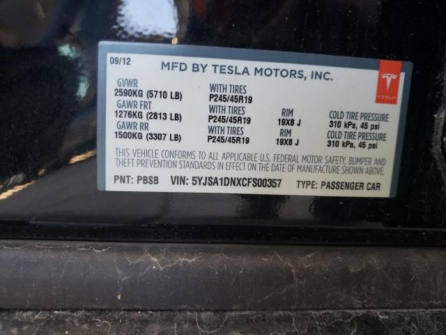 5YJSA1DNXCFS00357 - 2012 TESLA MODEL S შავი ფოტო 10
