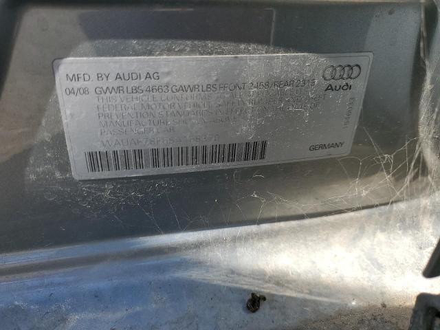 WAUAF78E68A168370 - 2008 AUDI A4 2.0T GRAY photo 10