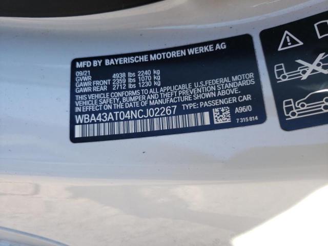 WBA43AT04NCJ02267 - 2022 BMW 430XI WHITE photo 12