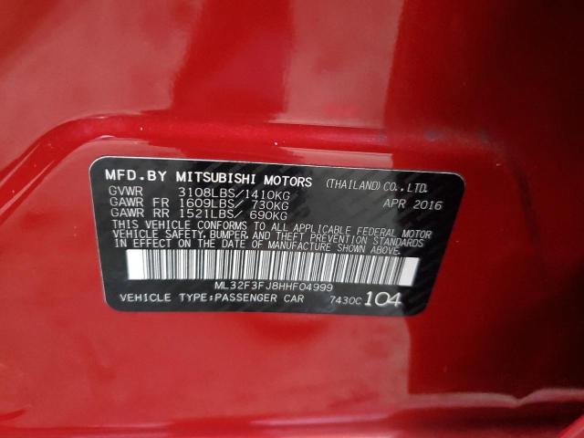 ML32F3FJ8HHF04999 - 2017 MITSUBISHI MIRAGE G4 RED photo 10