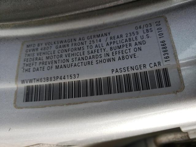 WVWTH63B83P441537 - 2003 VOLKSWAGEN PASSAT GLX Gümüş foto 12