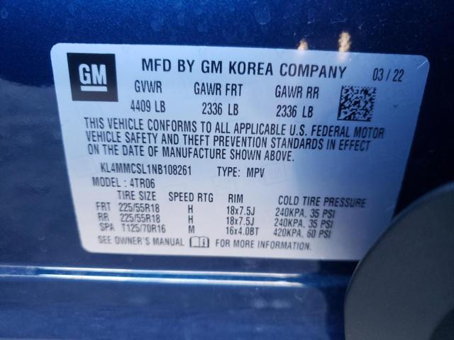 KL4MMCSL1NB108261 - 2022 BUICK ENCORE GX BLUE photo 13