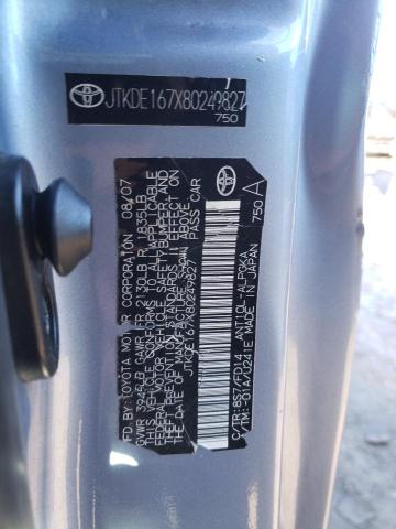 JTKDE167X80249827 - 2008 TOYOTA SCION TC TEAL photo 12