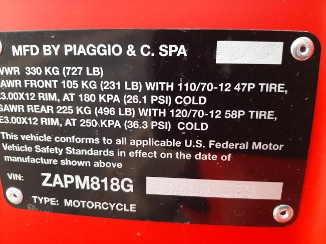 ZAPM818G7L5902359 - 2020 VESPA PRIMAVERA RED photo 10