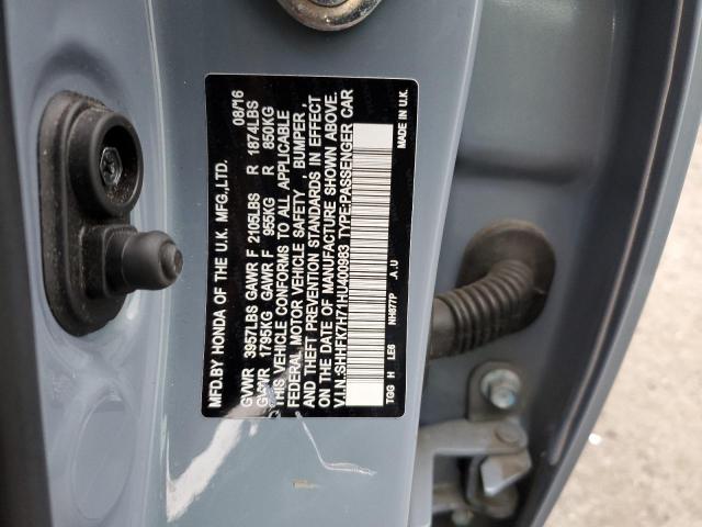 SHHFK7H71HU400983 - 2017 HONDA CIVIC EXL Boz foto 13