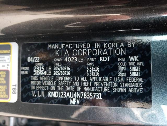 KNDJ23AU4N7835731 - 2022 KIA SOUL LX GRAY photo 10