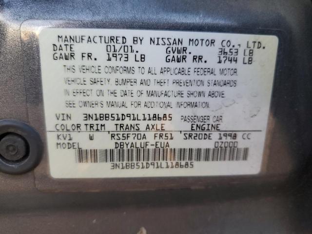 3N1BB51D91L118685 - 2001 NISSAN SENTRA SE GRAY photo 12