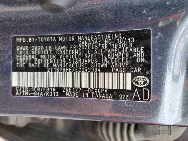 2T1BPRHE7EC043384 - 2014 TOYOTA COROLLA EC GRAY photo 12