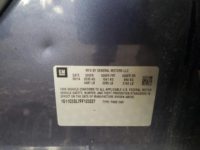 1G11C5SL7FF123227 - 2015 CHEVROLET MALIBU 1LT ლურჯი ფოტო 10