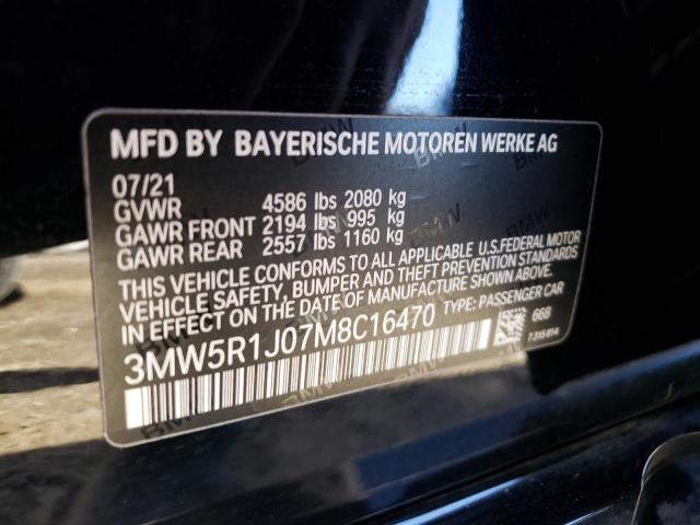 3MW5R1J07M8C16470 - 2021 BMW 330I BLACK photo 10