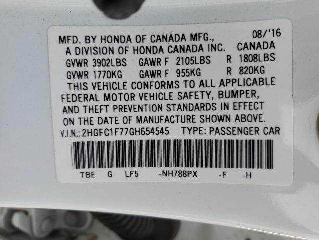 2HGFC1F77GH654545 - 2016 HONDA CIVIC EXL 白色 照片 12