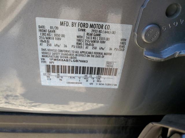 1FM5K8AB7LGB76663 - 2020 FORD EXPLORER P TWO TONE photo 10