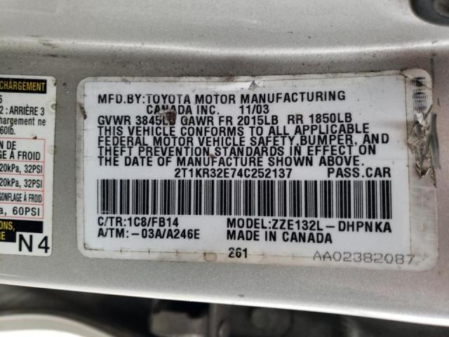 2T1KR32E74C252137 - 2004 TOYOTA MATRIX ვერცხლისფერი ფოტო 12