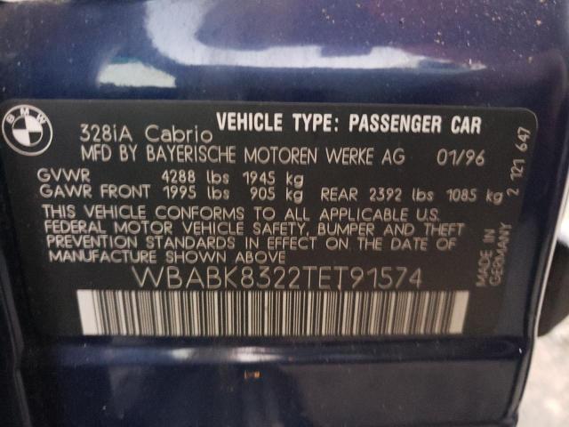 WBABK8322TET91574 - 1996 BMW 328 IC AUT BLUE photo 10