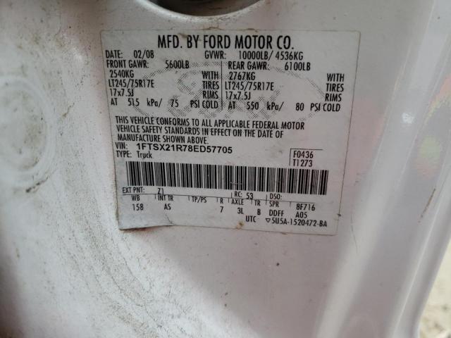 1FTSX21R78ED57705 - 2008 FORD F250 SUPER WHITE photo 12